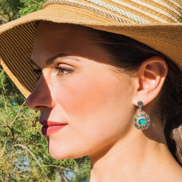 Βυζαντινά σκουλαρίκια κρεμαστά με ορυκτή Χρυσόκολλα