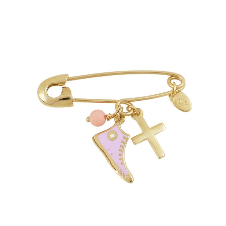 Παιδική παραμάνα ροζ παπουτσάκι και σταυρός.