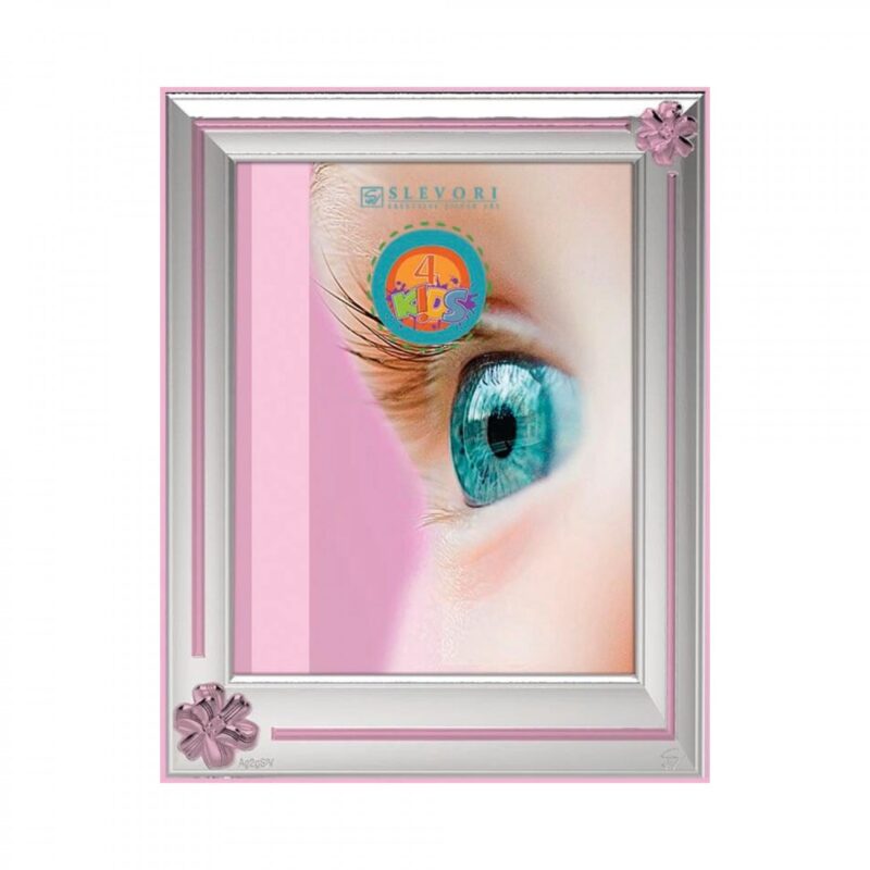 Παιδική κορνίζα ροζ λουλούδια φίλμ ασημιού