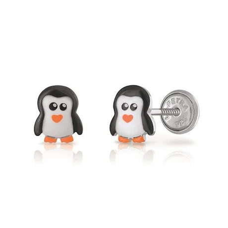 Ασημένια παιδικά σκουλαρίκια βιδωτά πιγκουίνοι.