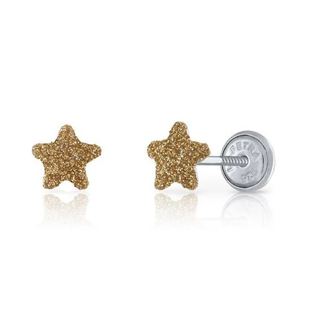 Ασημένια παιδικά σκουλαρίκια βιδωτά χρυσά αστέρια.
