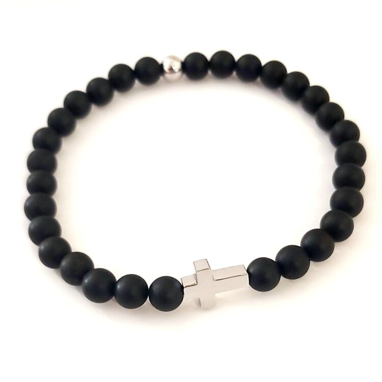 Ανδρικό βραχιόλι μπίλιες όνυχα με σταυρό