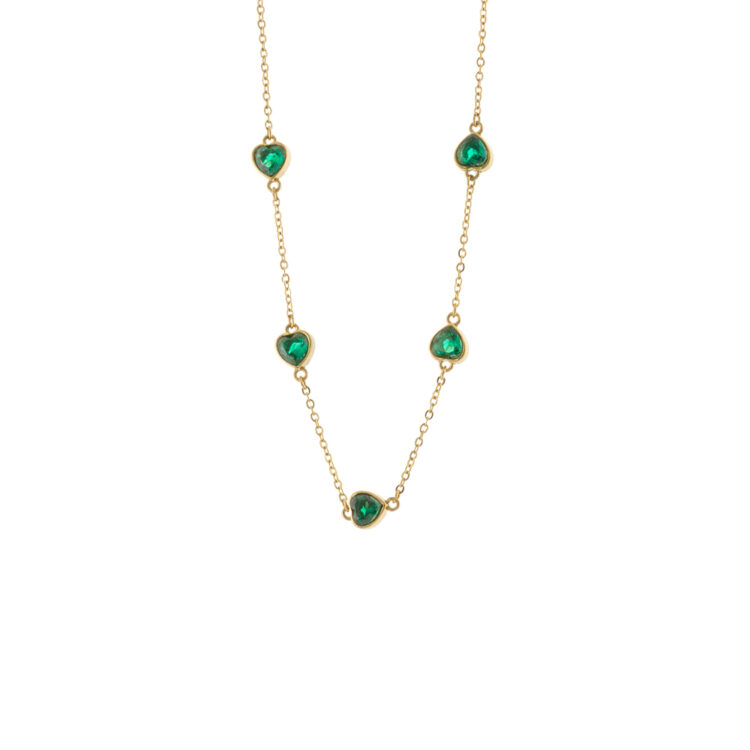 Κολιέ επίχρυσο ατσάλι με πράσινες καρδιές ζιργκόν Happy Hearts Loisir