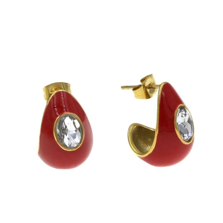 Γυναικεία σκουλαρίκια κόκκινα οβάλ ατσάλι