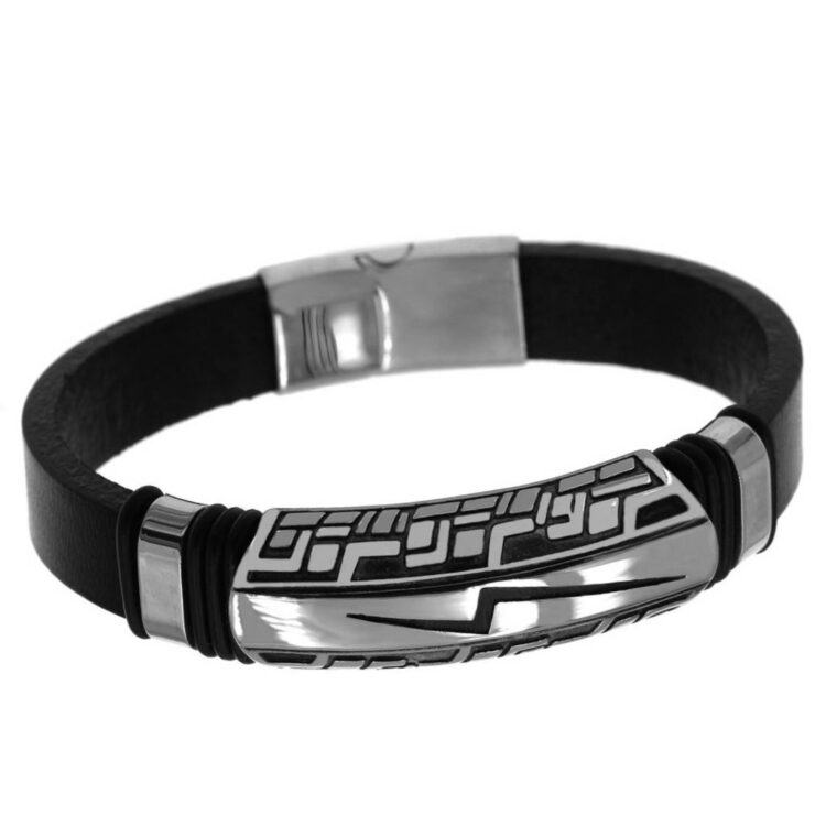 Ανδρικό βραχιόλι δερμάτινο με κεραυνό.