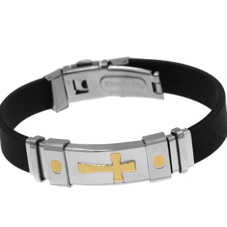 Ανδρικό βραχιόλι καουτσούκ με σταυρό.