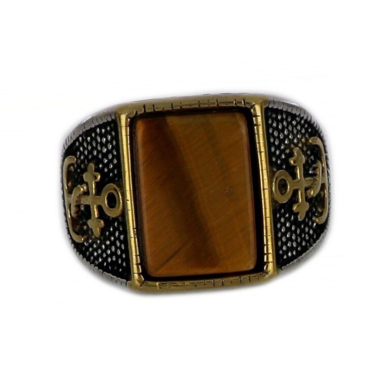 Δαχτυλίδι ατσάλι ορθογώνιο Μάτι Τίγρης