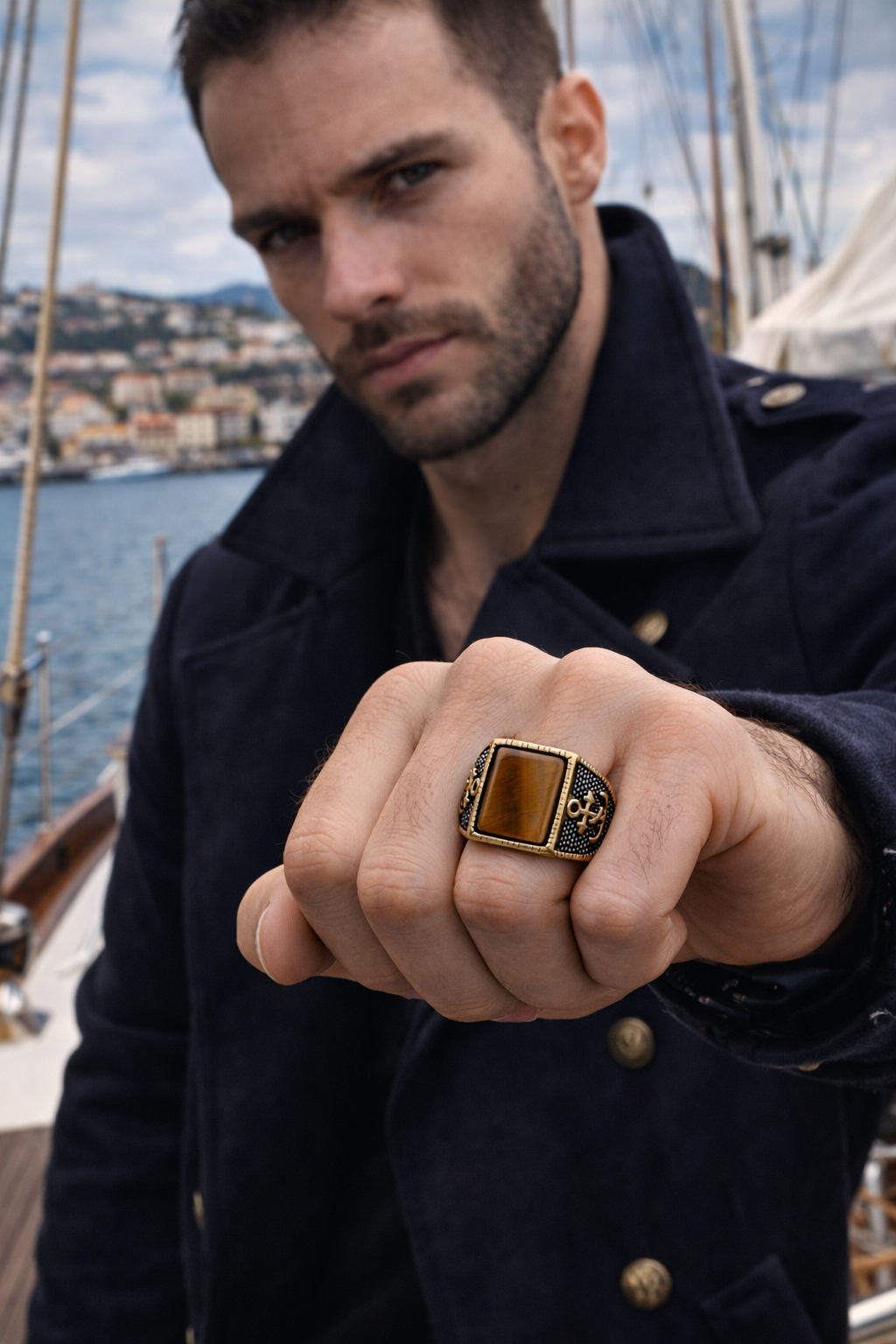 Δαχτυλίδι ατσάλι ορθογώνιο Μάτι Τίγρης - Image 2