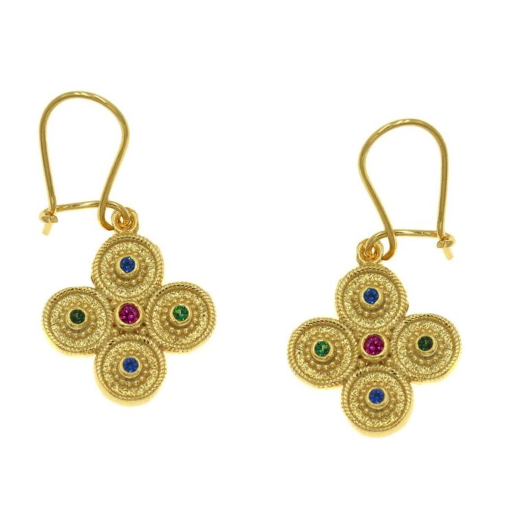 Βυζαντινά σκουλαρίκια ασήμι επίχρυσο κρεμαστά σταυρός