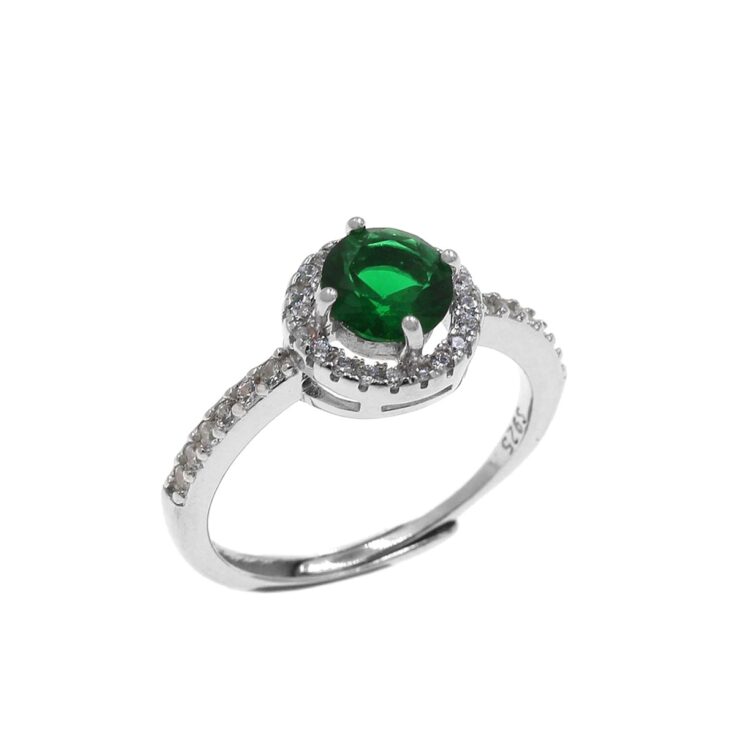 Δαχτυλίδι ασημένιο ροζέτα στρογγυλή πράσινη πέτρα