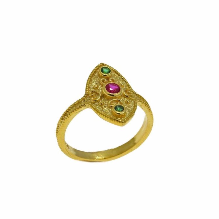 Βυζαντινό δαχτυλίδι ασημένιο πολύχρωμα ζιργκόν