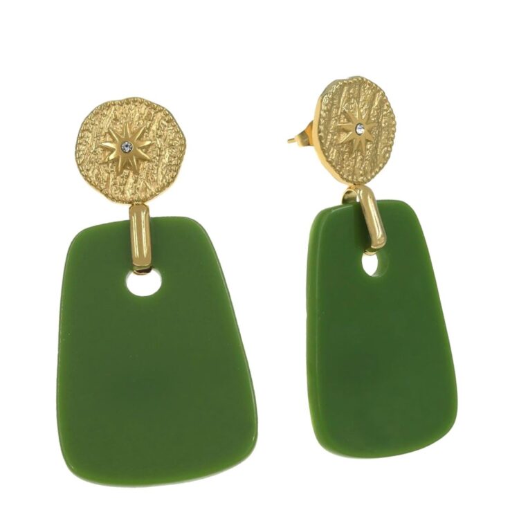 Σκουλαρίκια ατσάλι κρεμαστά πράσινα