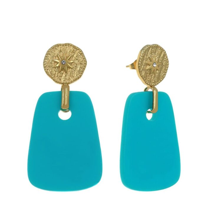 Σκουλαρίκια ατσάλι κρεμαστά τυρκουάζ.